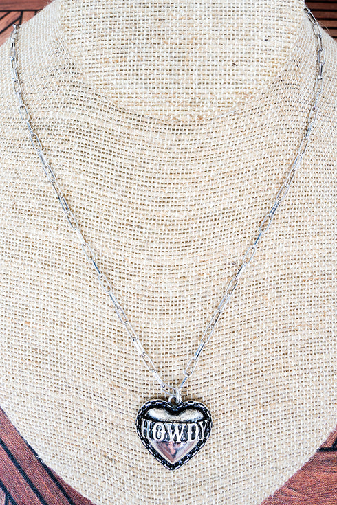 Howdy Heart Silvertone Necklace