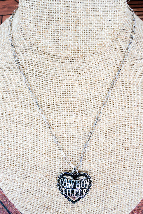 Cowboy Killer Heart Silvertone Necklace