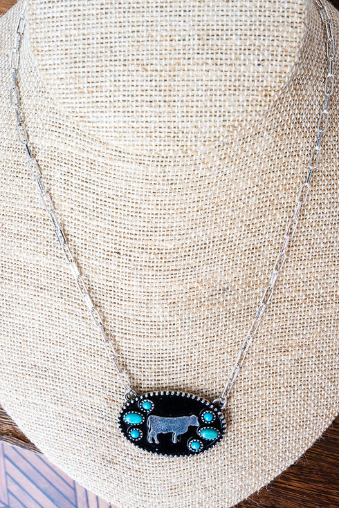 Pasture Pal Cow Turquoise & Silvertone Necklace