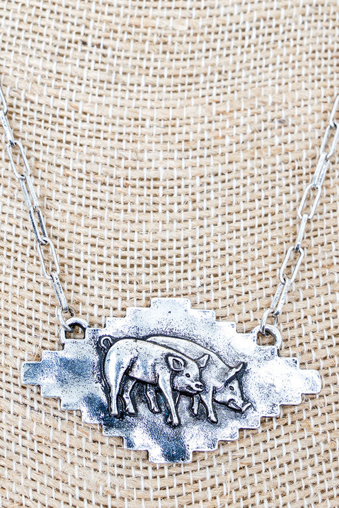 Barn Buddies Pig Silvertone Necklace