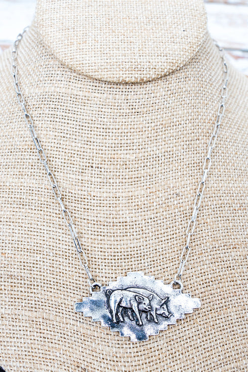 Barn Buddies Pig Silvertone Necklace