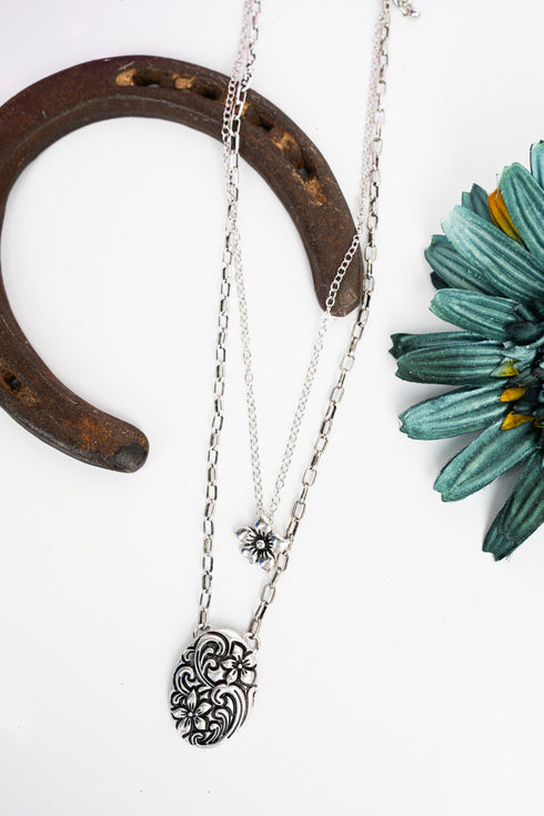 Bronte Blossoms Silvertone Double Necklace Set