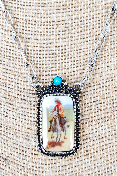 Graceful Rider Silvertone Necklace