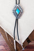 Turquoise & Silvertone Eldorado Edge Bolo Tie Necklace