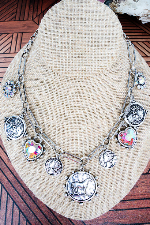 Spur Of The Moment Sparkling Silvertone Charm Necklace
