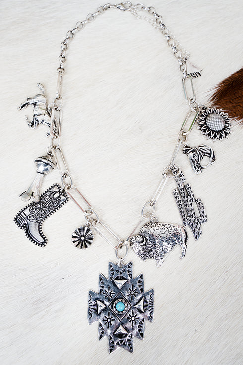Rio Rancho Turquoise & Silvertone Charm Necklace