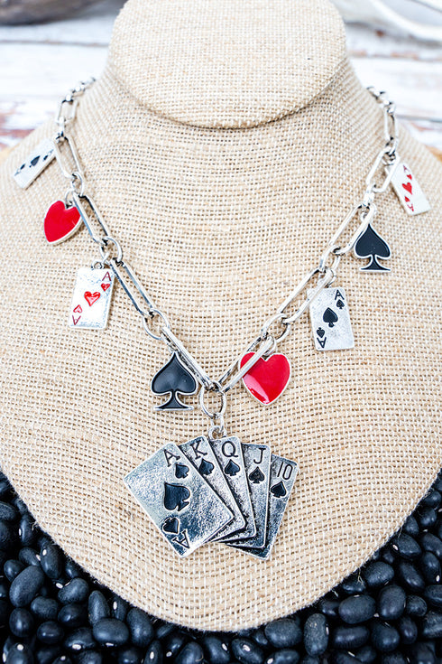 The Winning Hand Silvertone Charm Necklace