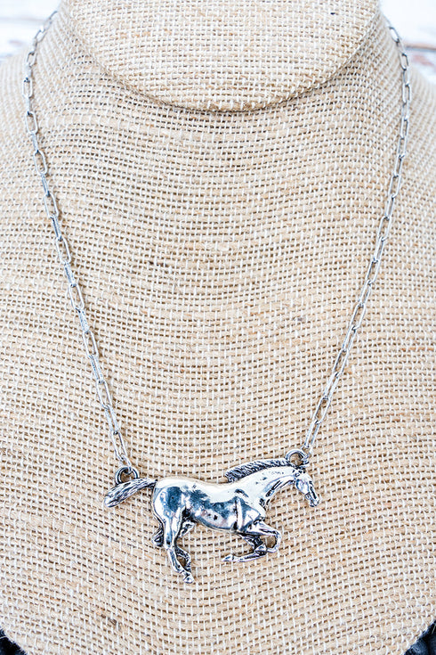 Horsepower Silvertone Necklace