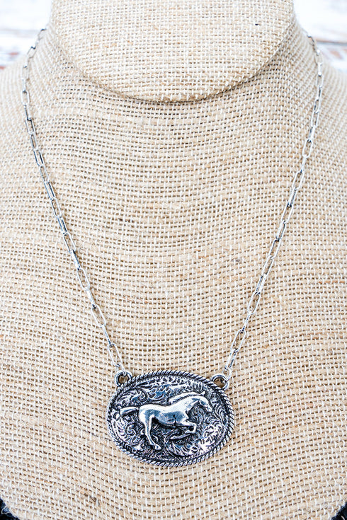 Run Wild Silvertone Horse Necklace