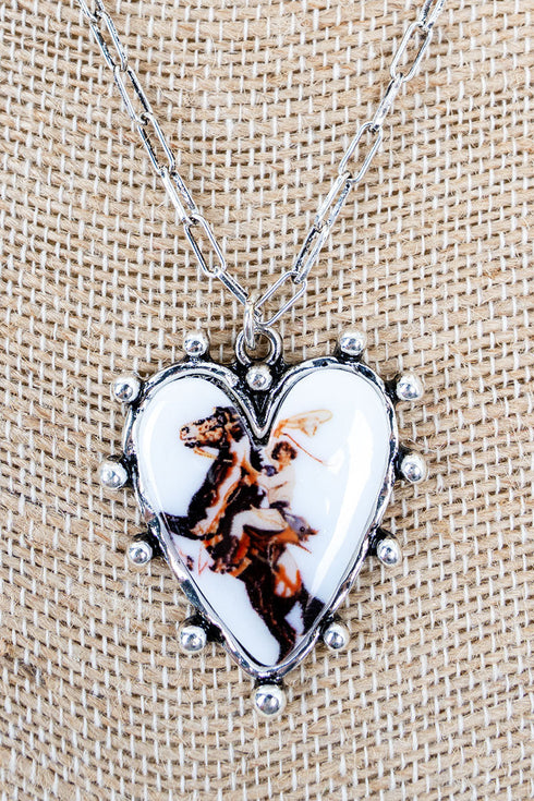 Rider's Heart Silvertone Studded Necklace