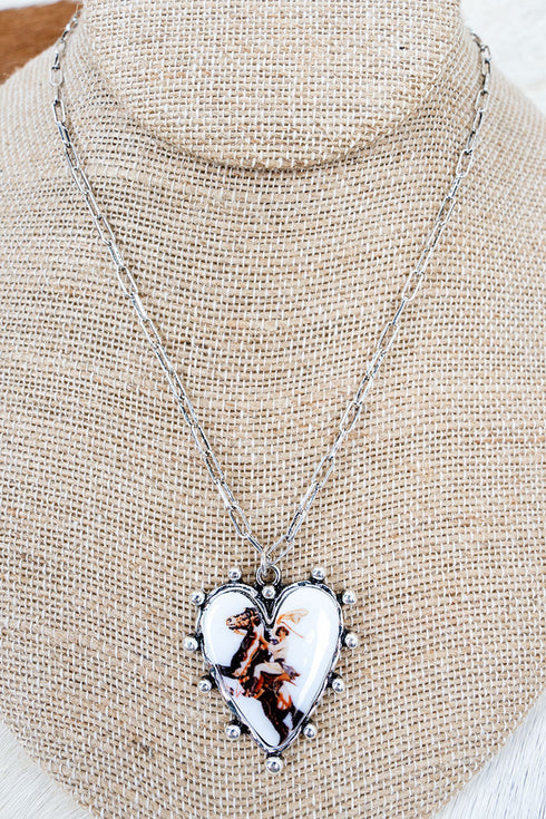Rider's Heart Silvertone Studded Necklace