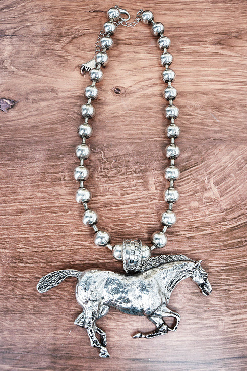Stallion Stampede Silvertone Ball Bead Necklace