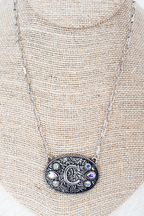 The Signature Saddle 'C' Iridescent Silvertone Necklace