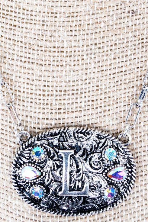 The Signature Saddle 'L' Iridescent Silvertone Necklace