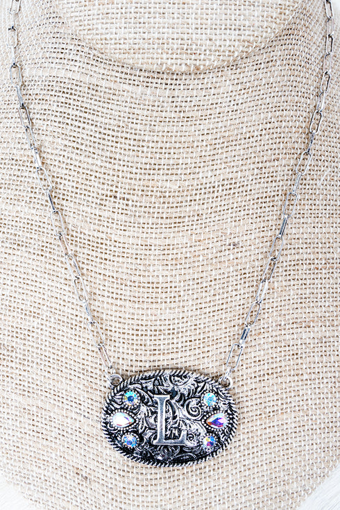 The Signature Saddle 'L' Iridescent Silvertone Necklace