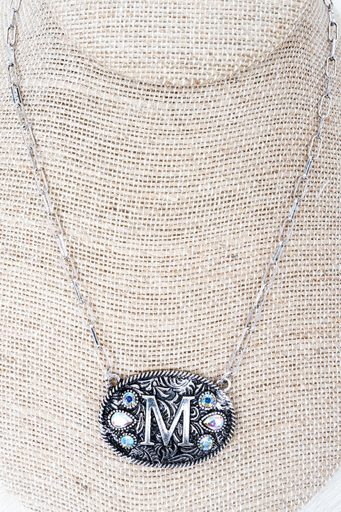 The Signature Saddle 'M' Iridescent Silvertone Necklace