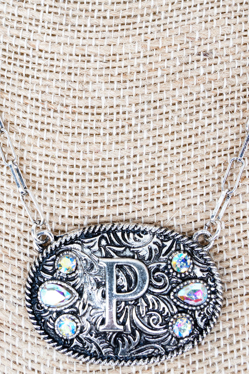 The Signature Saddle 'P' Iridescent Silvertone Necklace