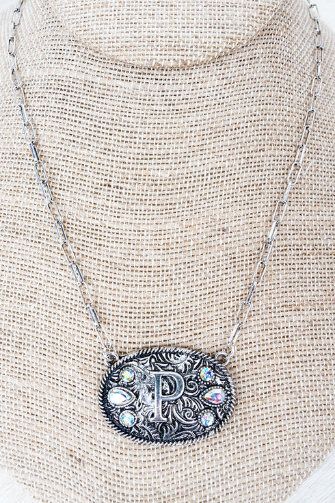 The Signature Saddle 'P' Iridescent Silvertone Necklace