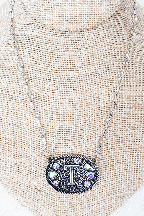 The Signature Saddle 'T' Iridescent Silvertone Necklace