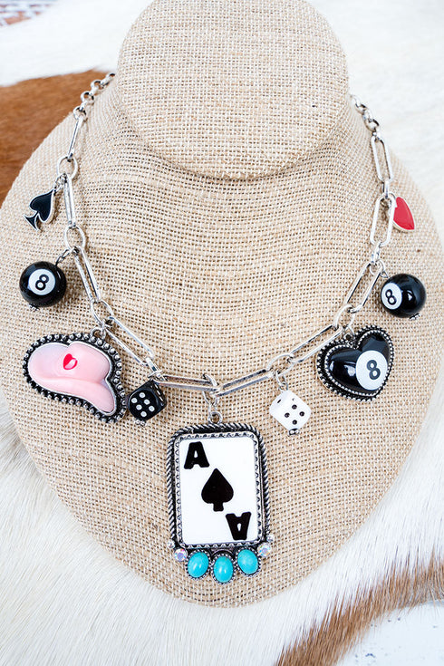 High Roller Silvertone Charm Necklace