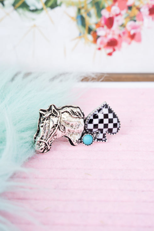 Highland Heights Horse Silvertone Cuff Ring