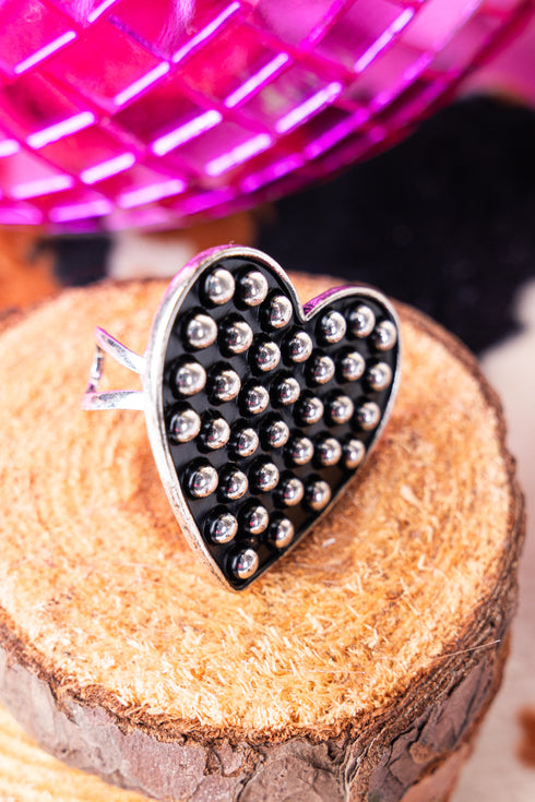 Ramblewood Studded Heart Silvertone Cuff Ring