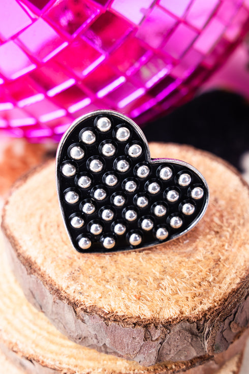 Ramblewood Studded Heart Silvertone Cuff Ring