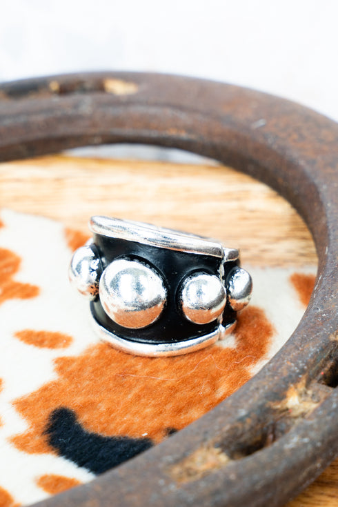 Moonlight Studs Silvertone Stretch Ring