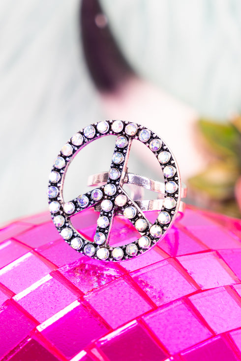 Iridescent Starlit Peace Silvertone Cuff Ring