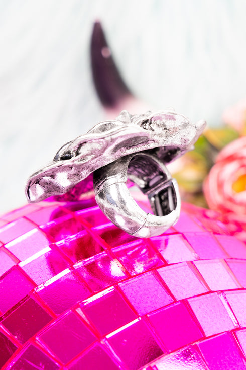 Rose Royale Silvertone Cuff Ring