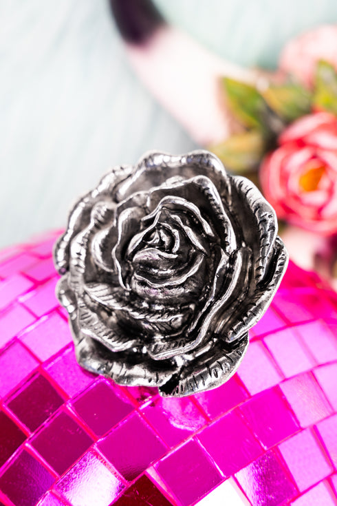 Rose Royale Silvertone Cuff Ring