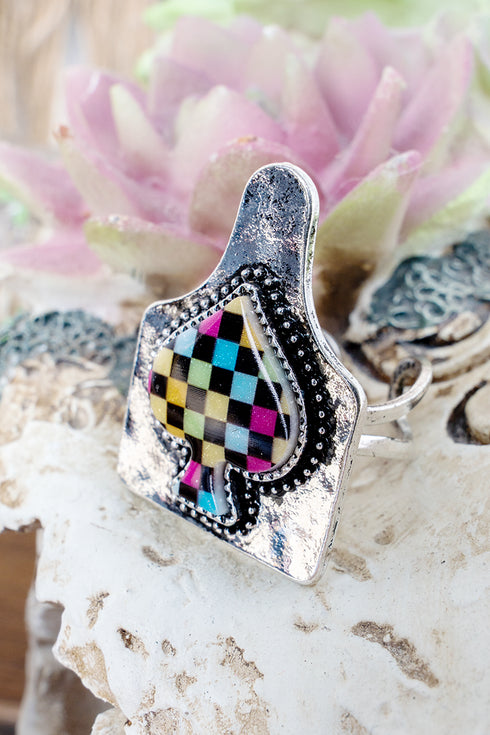 Prism Check Spade Silvertone Cuff Ring