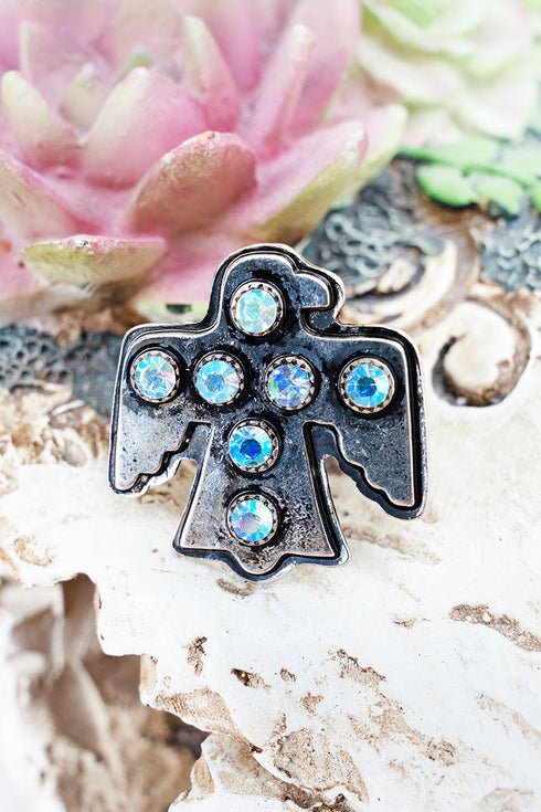 Iridescent Desert Thunder Silvertone Ring