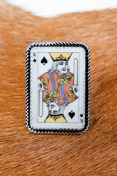 Blackjack King Silvertone Ring