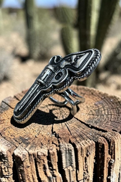 Straight Shooter Silvertone Ring