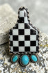 Black Prairie Check Silvertone Tag Ring
