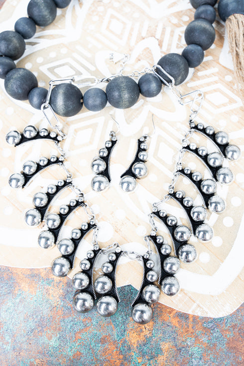 Rodeo Ready Silvertone Studded Necklace and Earring Set