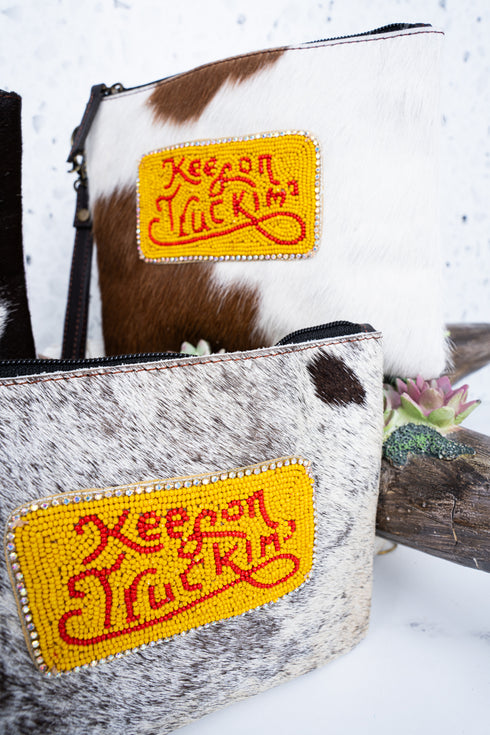 Keep On Truckin' Cowhide Wristlet Clutch