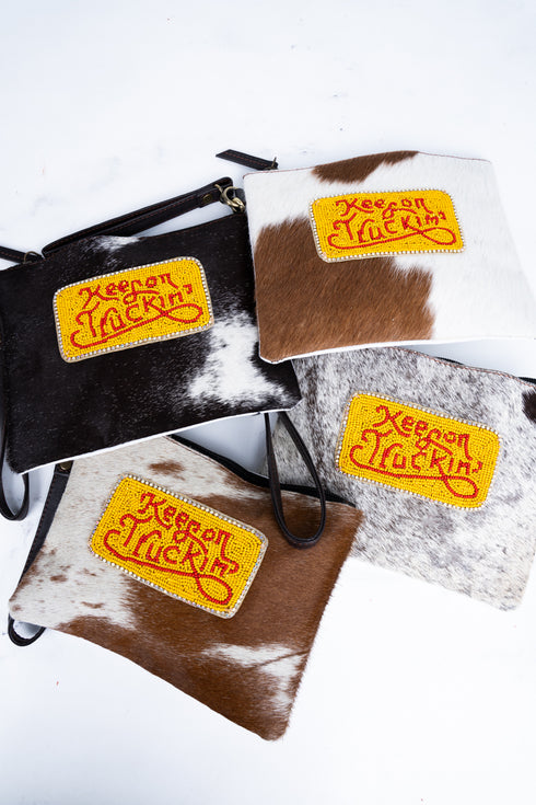 Keep On Truckin' Cowhide Wristlet Clutch