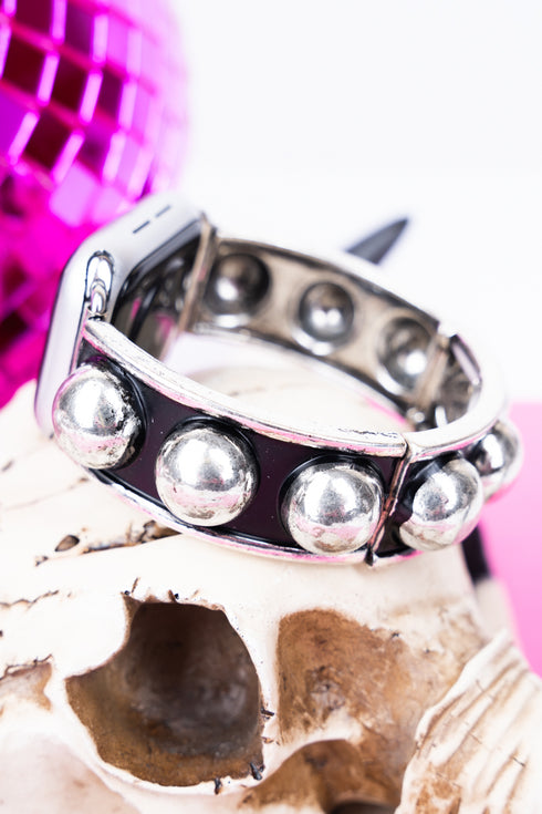 Saddle River Silvertone Studded Stretch Band for Smart Watch, 38mm-41mm