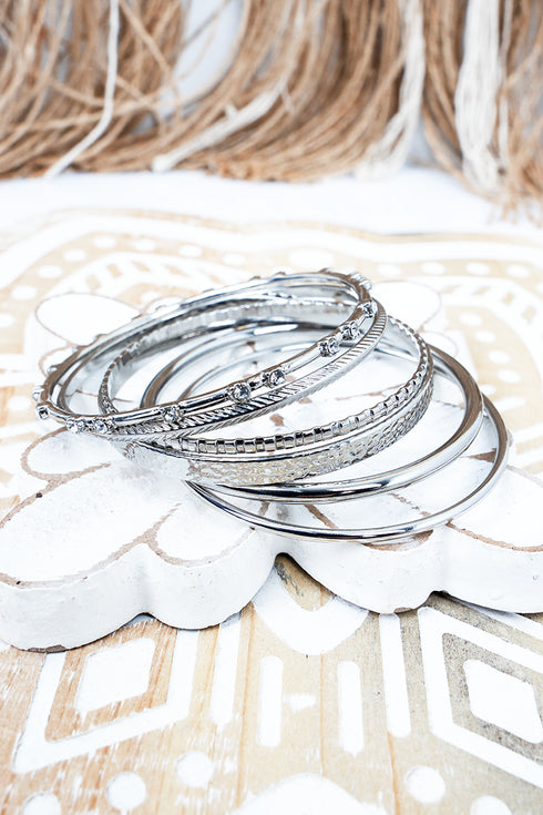 Silvertone Uptown Glam Bracelet Set