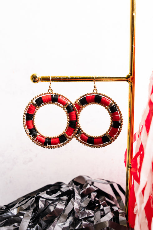 Red and Black Vinyl Disk Beaded Earrings