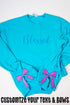 Scuba Blue You Design It Embroidered Side Bows Unisex NuBlend Crew Sweatshirt *Customize Your Text and Bows
