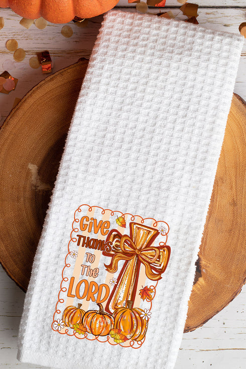 Coquette Cross Give Thanks Waffle Kitchen Towel
