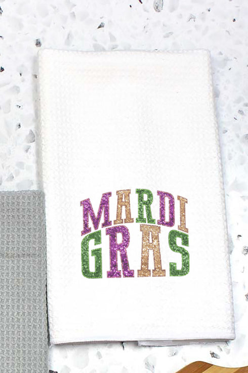 Mardi Gras Faux Sequin Embroidery Transfer Waffle Kitchen Towel