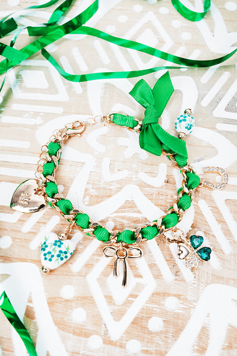 Heart of the Emerald Isle Ribboned Chain Charm Bracelet