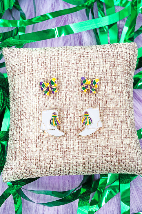 Mardi Gras Spirit Earrings 2 Pair Set