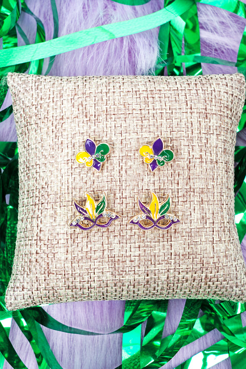 Mardi Masquerade Earrings 2 Pair Set