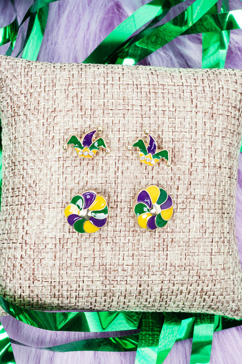 King Cake Energy Earrings 2 Pair Set