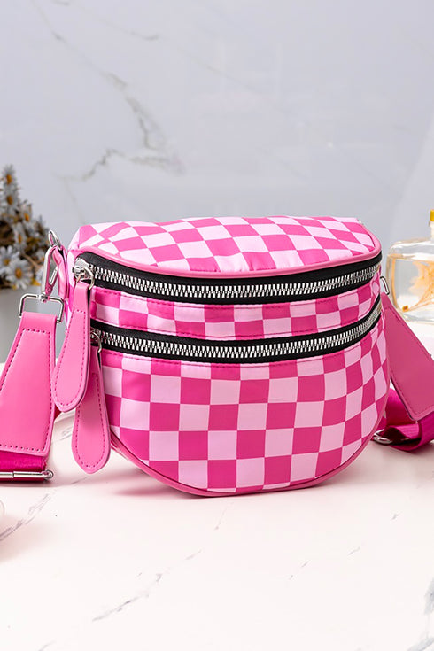 Globetrotter Hot Pink Checkered Crossbody Waist Bag